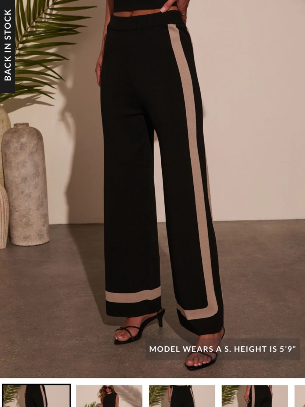 VICI Wide-Leg Knit Pants with Contrast Stripes - Black